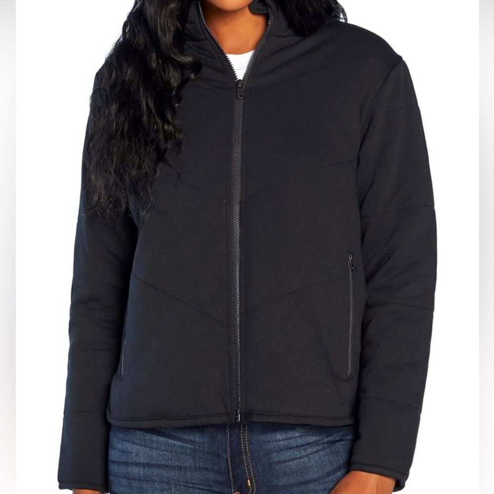 Three Dots Quilted Long Sleeves Zipper Pockets Black Jacket Women's Size M NWT